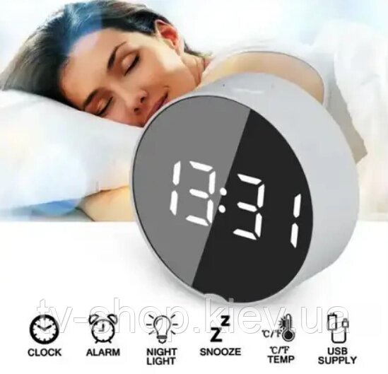 Дзеркальний Led-годинник із будильником і термометром від компанії ІНТЕРНЕТ МАГАЗИН * ТВ-ШОП * - фото 1