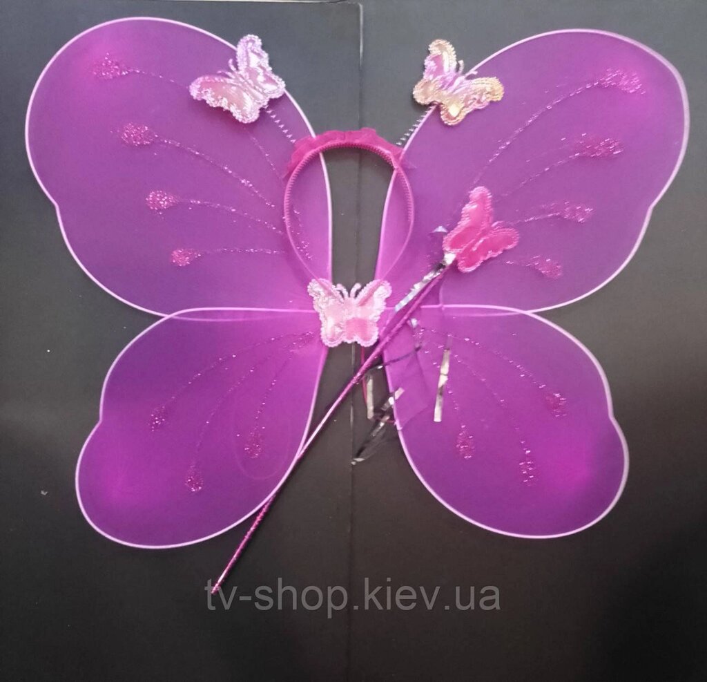Карнавальні крила, паличка, облямівка Метелик малинова від компанії ІНТЕРНЕТ МАГАЗИН * ТВ-ШОП * - фото 1