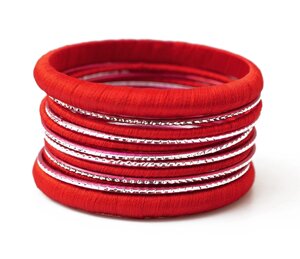 Комплект из 13 браслетов кольцо в ткани Красный