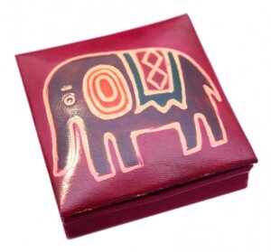 Шкіряний гаманець на кнопці слона малина
