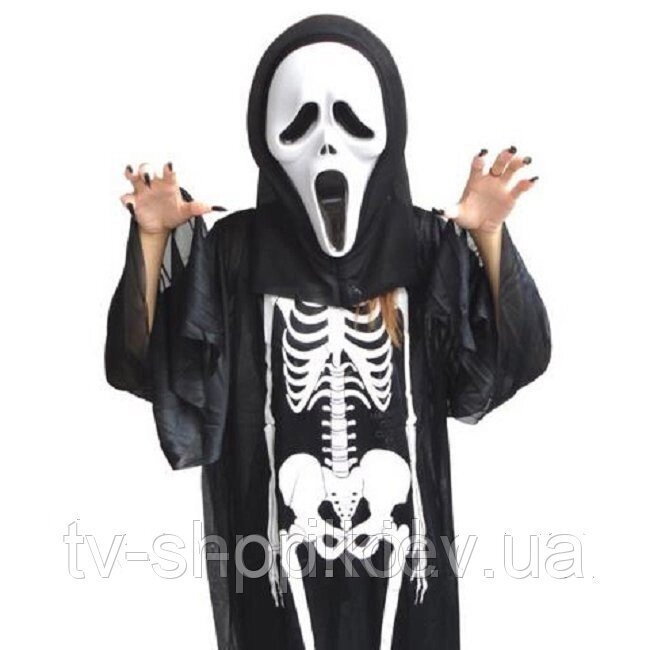 Костюм карнавальний Скелет з маскою,ріст 140-165см від компанії ІНТЕРНЕТ МАГАЗИН * ТВ-ШОП * - фото 1