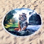 Килимок для пляжу з бахромою Тигр техно ,160 см (махра)