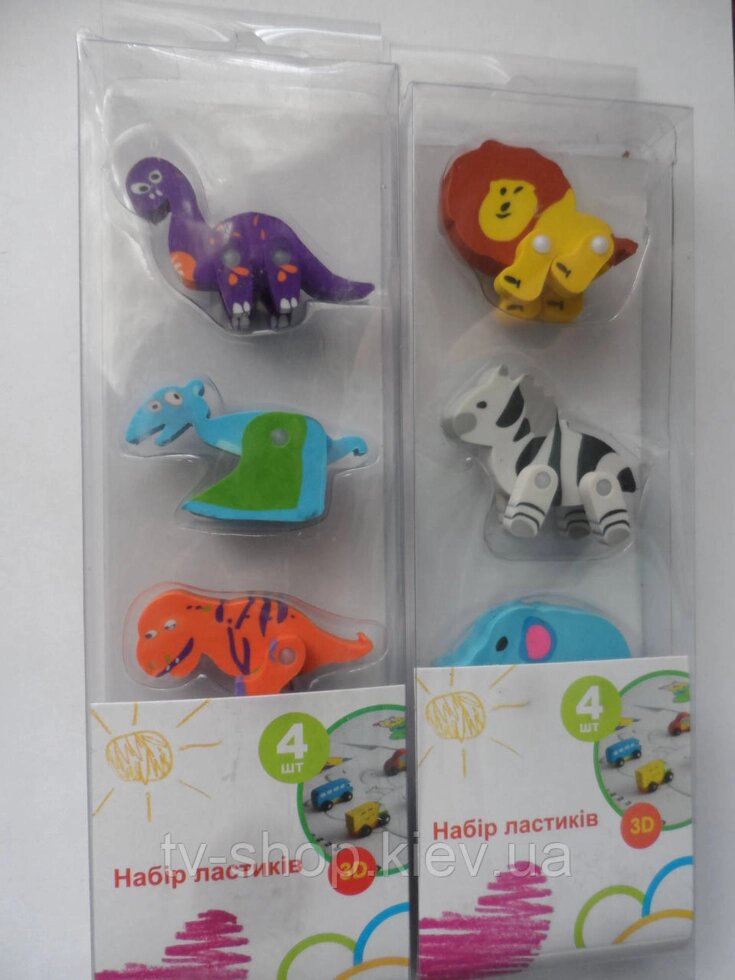 Набір гумкою-іграшок 3D Сафарі (4шт) від компанії ІНТЕРНЕТ МАГАЗИН * ТВ-ШОП * - фото 1