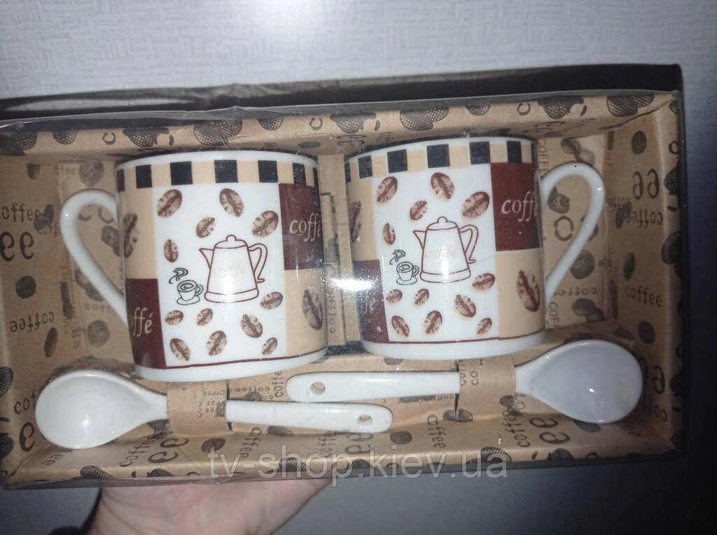 Набір кавових чашок із ложками "Coffe" 2 шт. від компанії ІНТЕРНЕТ МАГАЗИН * ТВ-ШОП * - фото 1