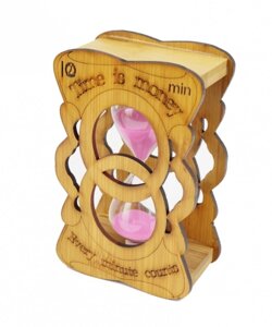 Пісочний годинник нескінченний скло + бамбук 10 хвилин рожевого піску