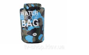 Водонепроникна сумка-мішок з камуфляжним принтом блакитна (15 літрів)