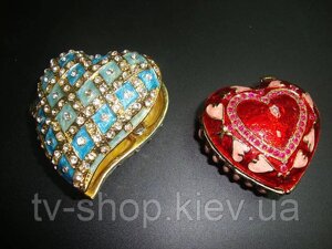 Шкатулка ювелірна Серце червоне (метал, емаль, стрази )