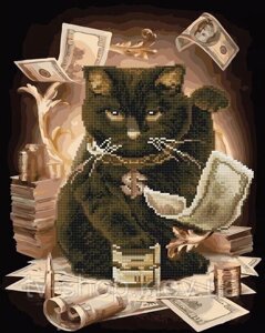 Картина за номерами + Алмазна мозаїка "Грошовий кіт" ★★★★