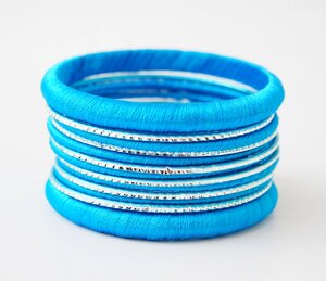 Комплект из 13 браслетов кольцо в ткани Голубой