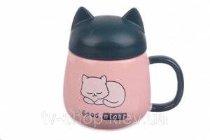 Чашка керамічна з кришкою "Котик" (2 різновиди)