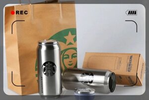 Термос з клапаном і трубочкою "Starbucks" сталевий ,300 мл