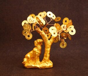 Полстоун Собака під золотом + дерево з золотими монетами