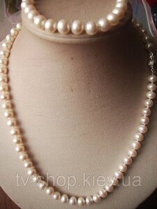 Намисто і браслет з натурального білого перлів