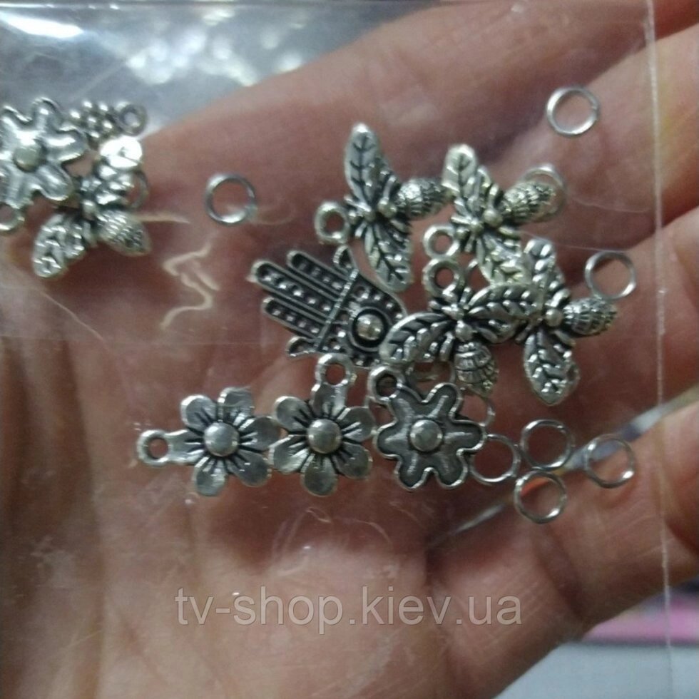 Підвіски для плетіння браслетів метал Квіти,бджілки,рука (12 шт) від компанії ІНТЕРНЕТ МАГАЗИН * ТВ-ШОП * - фото 1