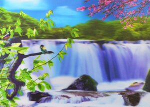 Голографічний №13 Пост Сакури Гілка на тлі водоспаду