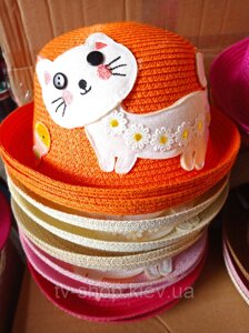 Капелюх дитячий Котик (малина, рожевий, белий, бежевий, жовтогарячий)