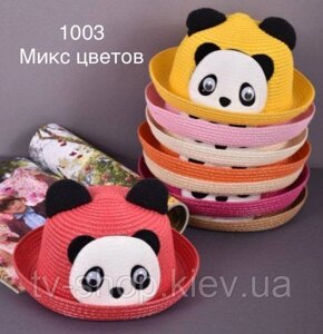 Капелюх дитячий Панда з вушками (рожевий, коричневий, білий)