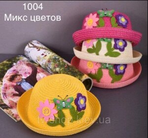 Капелюх дитячий солом'яний Квіти (малина, жовтий)