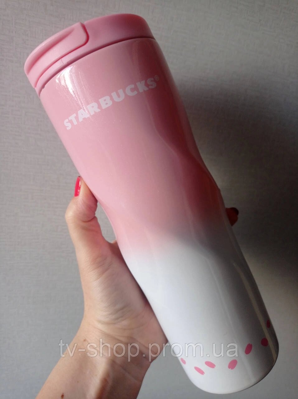 Термокухоль Starbucks спіраль м'ята, рожевий 500 мл від компанії ІНТЕРНЕТ МАГАЗИН * ТВ-ШОП * - фото 1