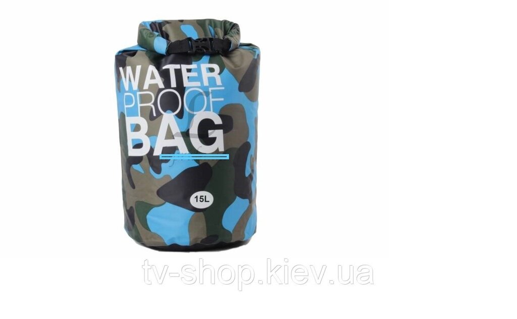 Водонепроникна сумка-мішок з камуфляжним принтом блакитна (15 літрів) від компанії ІНТЕРНЕТ МАГАЗИН * ТВ-ШОП * - фото 1