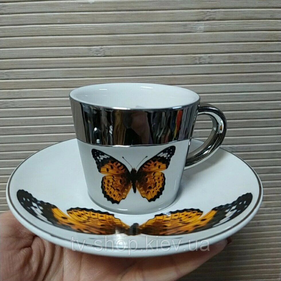 Зеркальная чашка с блюдцем  Метелик,90 мл від компанії ІНТЕРНЕТ МАГАЗИН * ТВ-ШОП * - фото 1
