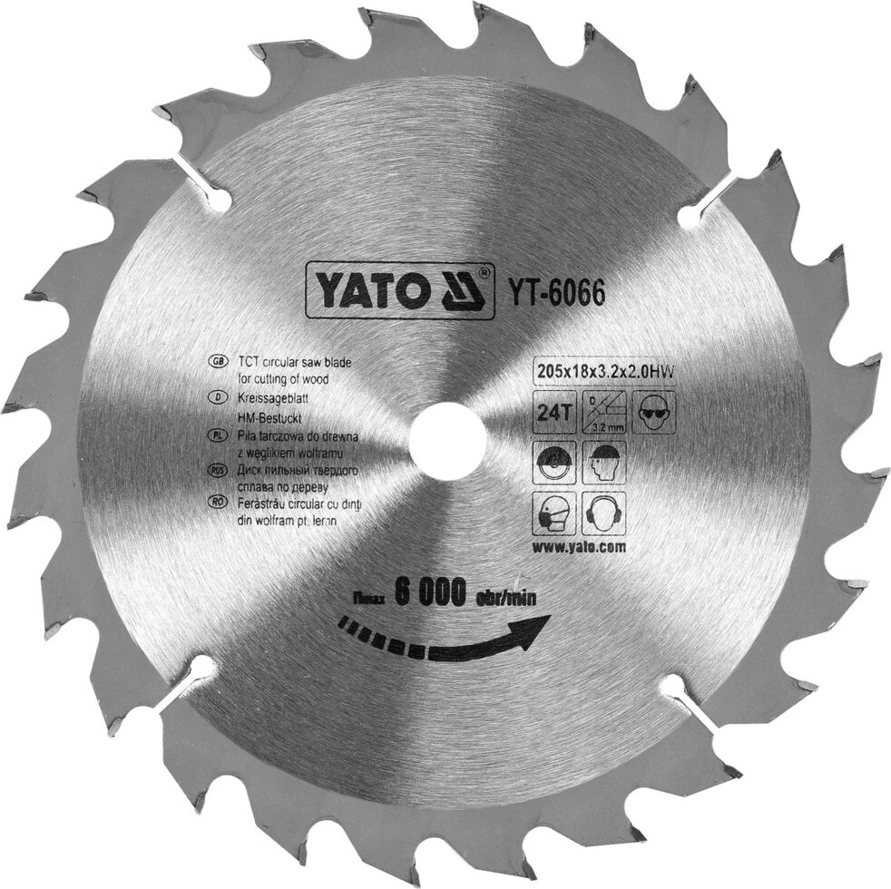 Диск пильний по дереву 205 Х 18 Х 3.2 X 2 мм Yato YT-6066 (Польща) від компанії Магазин інструменту та обладнання "Викрутки" - фото 1