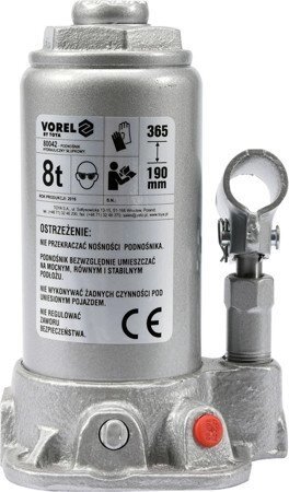 Домкрат гідравлічний пляшковий 8 т. Vorel 80042 (Польща) від компанії Магазин інструменту та обладнання "Викрутки" - фото 1