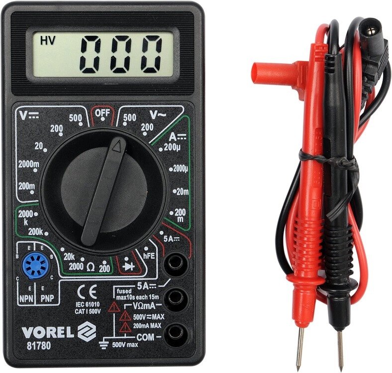 Мультиметр для вимірювання електричних параметрів цифровий Vorel 81780 (Польща) від компанії Магазин інструменту та обладнання "Викрутки" - фото 1