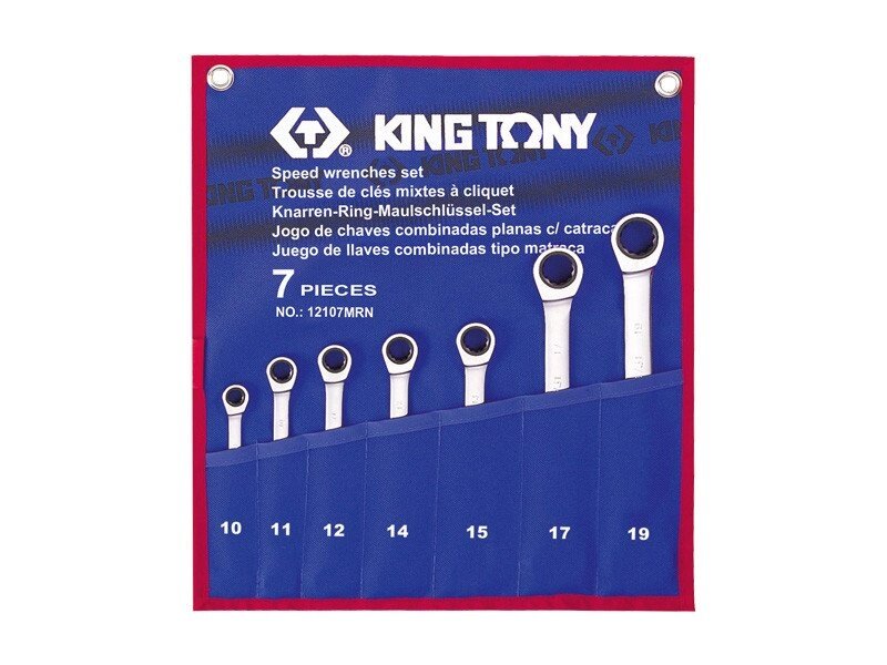 Набір ключів комбі з трещеткой 7шт. (10-19мм) KINGTONY 12107MR від компанії Магазин інструменту та обладнання "Викрутки" - фото 1