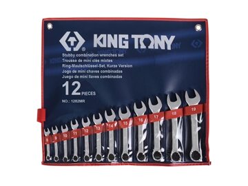 Набір укорочених комбінованих ключів (8-19мм) 12 предметів KING TONY 1282MR (Тайвань) від компанії Магазин інструменту та обладнання "Викрутки" - фото 1