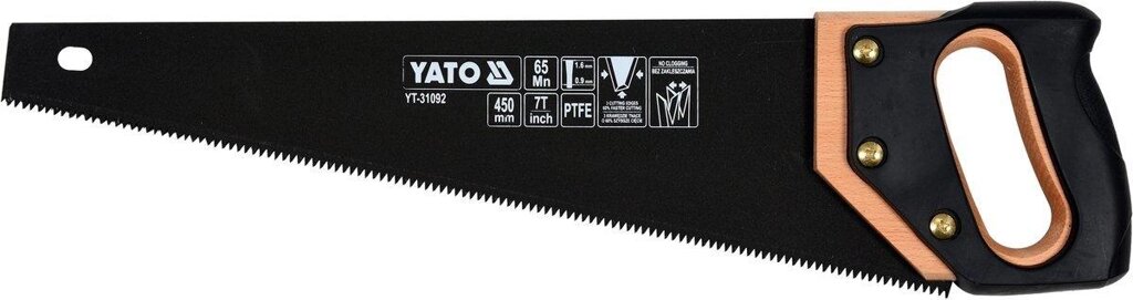 Ножівка по дереву 450 мм/ 7 зубів/1"/ полотно t= 1 мм/ вкрите PTFE Yato YT-31092 (Польща) від компанії Магазин інструменту та обладнання "Викрутки" - фото 1