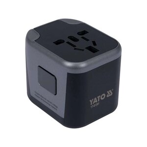 Розетка-адаптер електромережевий (110-240 В) до 8 А з універсальним гніздом з USB та вилками Yato YT-81301