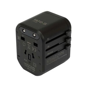 Розетка-адаптер електромережевий 110-240 В до 8 А з універсальним гніздом з USB/Type-C та вилками Yato YT-81300