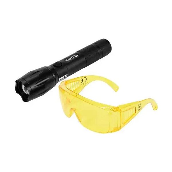Ультрафіолетовий ліхтар з окулярами для виявлення протікань рідини і перевірки банкнот YATO YT-08587 (Польща) від компанії Магазин інструменту та обладнання "Викрутки" - фото 1