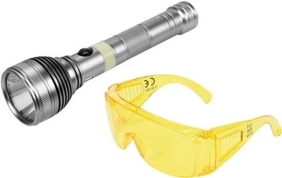Ультрафіолетовий ліхтар з окулярами для виявлення протікань рідини і перевірки банкнот YATO YT-08588 (Польща) від компанії Магазин інструменту та обладнання "Викрутки" - фото 1