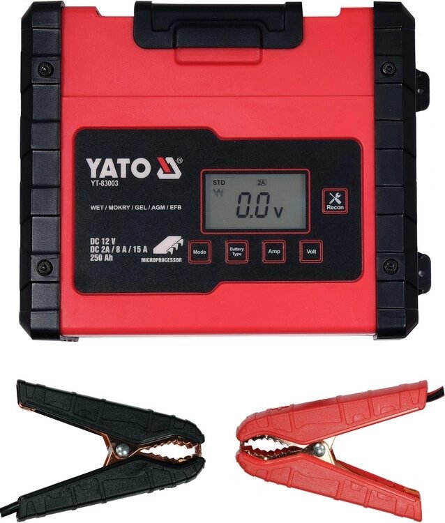 Зарядний мережевий прилад з дисплеєм LCD 230В до акумуляторів 12V-2/8/15А Yato YT-83003 (Польща) від компанії Магазин інструменту та обладнання "Викрутки" - фото 1