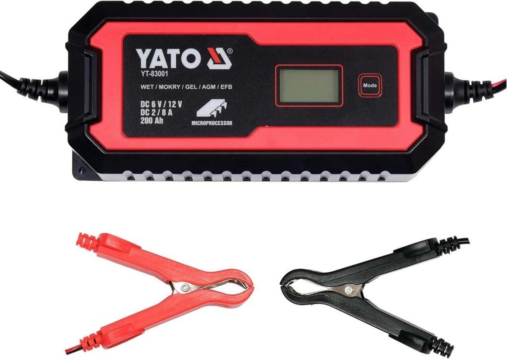 Зарядний мережевий прилад з дисплеєм LCD 230В до акумуляторів 6V-2А 12V-8А Yato YT-83001 (Польща) від компанії Магазин інструменту та обладнання "Викрутки" - фото 1