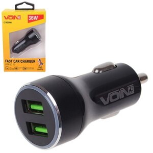 Автомобільний зарядний пристрій VOIN 36W, 2USB QC3.0, 12/24V (3.6-6.5V/3A; 6.5-9V/2A; 9V-12V/1.5)