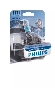 Галогенова лампа philips 12362WVUB1 H11 55W 12V PGJ19-2 whitevision ultra +60% 4000K B1