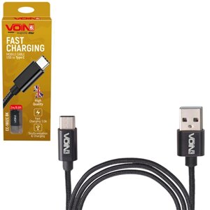 Кабель VOIN CC-1801C BK, USB - Type C 3А, 1m, black (швидка зарядка/передача даних)