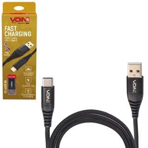 Кабель VOIN CC-4201C BK, USB - Type C 3А, 1m, black (швидка зарядка/передача даних)