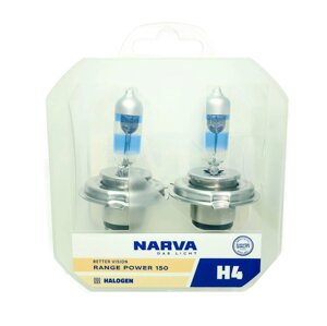 Комплект галогенових ламп Narva H4 12V 60/55W P43T-38 RANGE POWER +150% 2pcs/set