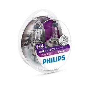 Комплект галогенових ламп PHILIPS 12342VPS2 H4 60/55W 12V P43t VisionPlus +60%