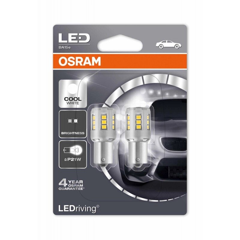Комплект світлодіодних ламп OSRAM 7456CW P21W 12V BA15s 6000K Standart Premium 2pps. blister від компанії Автокар - фото 1