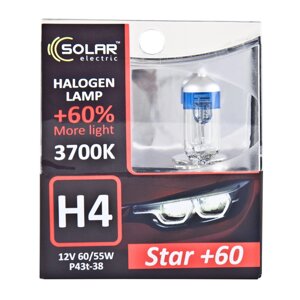 Лампи автомобільні Solar Star +60 H4 12 V 60/55 W P43t-38 (комплект 2 шт.) 1234S2