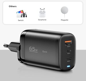 Потужний зарядний пристрій Essager Shining 65W Gan travelling charger 2 type-c+usb-a eu (ECT2CA-MYB01)