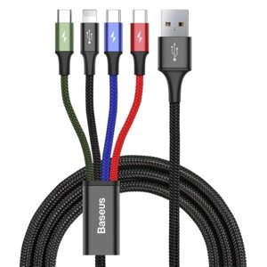 Кабель Baseus fast 4-in-1 cable for ip+type-c (2)+micro 3.5a 1.2m black CA1T4-B01