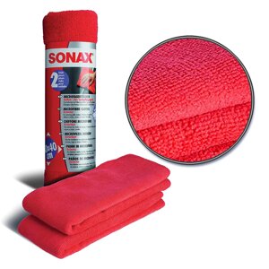 Набір серветок із мікрофібри для кузова червона 2 шт 40х40 см SONAX Microfibre Cloths Outside (416241)