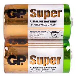 Батарейка GP SUPER ALKALINE 1.5V 13A-S2 лужна, LR20, D (4891199006456)