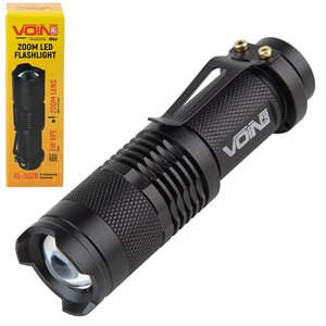 Ліхтарик ручний VOIN VL-3028, LED XPE, 100Lm, зум, алюміній, 1хАА (не в комплекті)